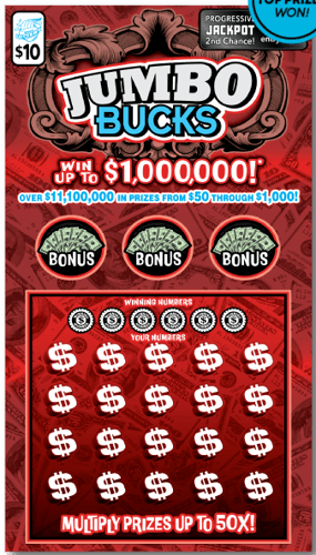 Jumbo Bucks scratch-off ticket