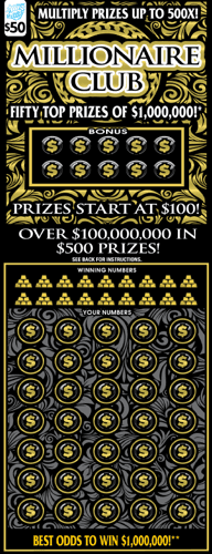 Millionaire Club scratch-off ticket