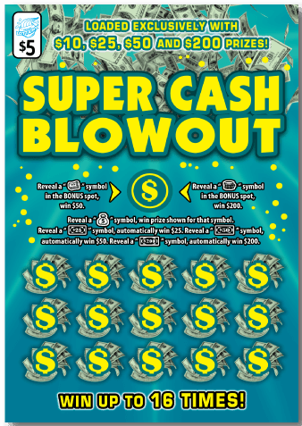 Super Cash Blowout scratch-off ticket
