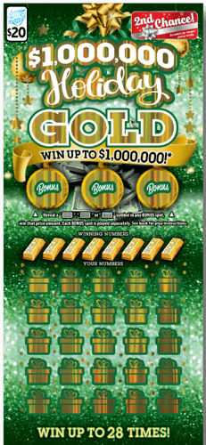 $1,000,000 Holiday Gold scratch-off ticket