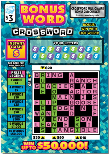 Bonus Word Crossword scratch-off ticket