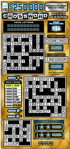 $250,000 Crossword 2026 scratch-off ticket