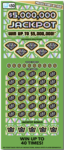 $5,000,000 Jackpot scratch-off ticket