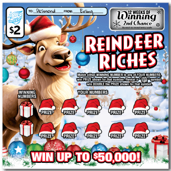Reindeer Riches scratch-off ticket