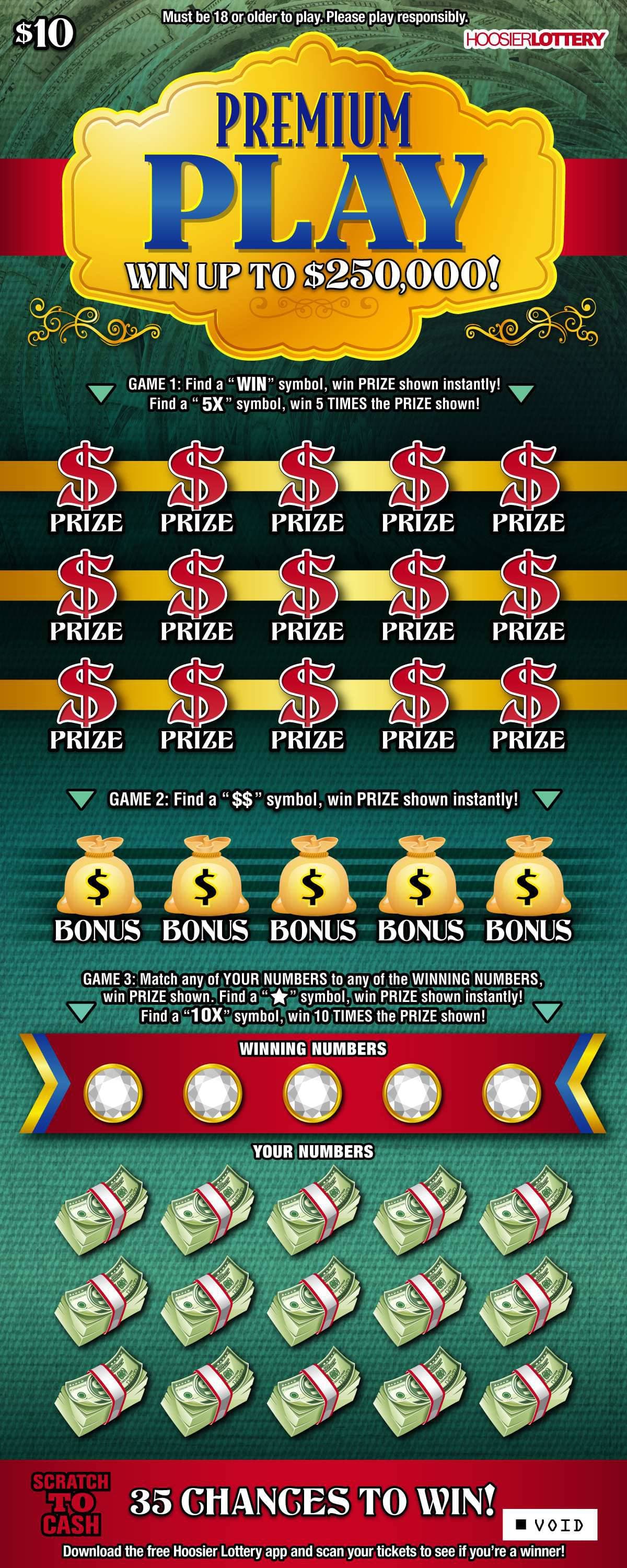 PREMIUM PLAY scratch-off ticket