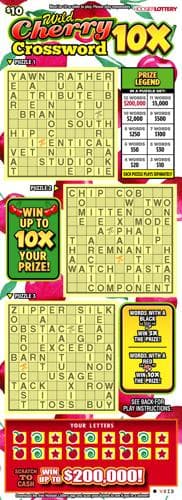 WILD CHERRY CROSSWORD 10X scratch-off ticket