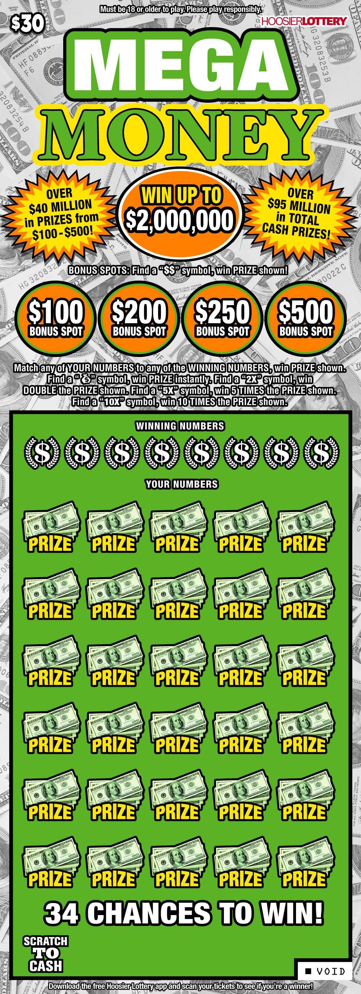 MEGA MONEY scratch-off ticket