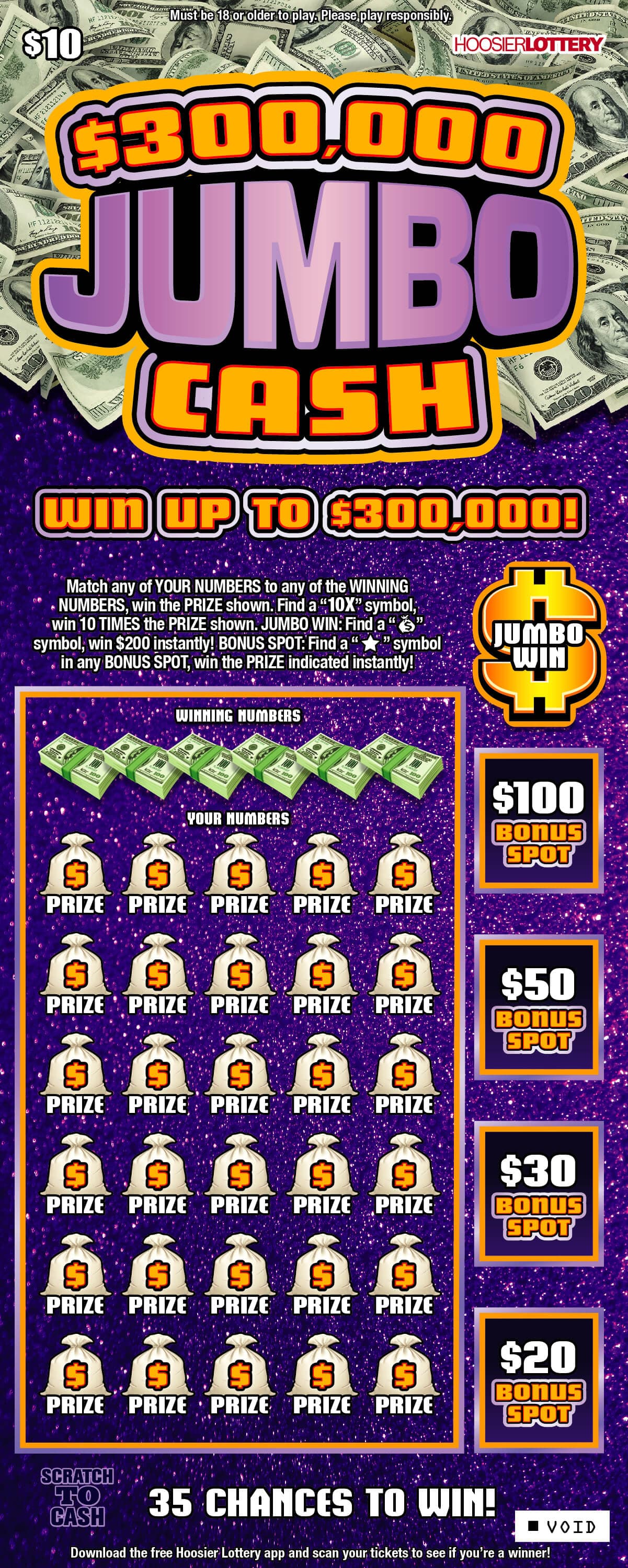 $300,000 JUMBO CASH scratch-off ticket