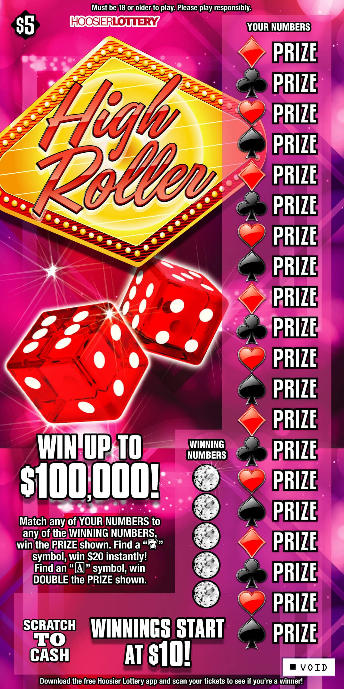 HIGH ROLLER scratch-off ticket