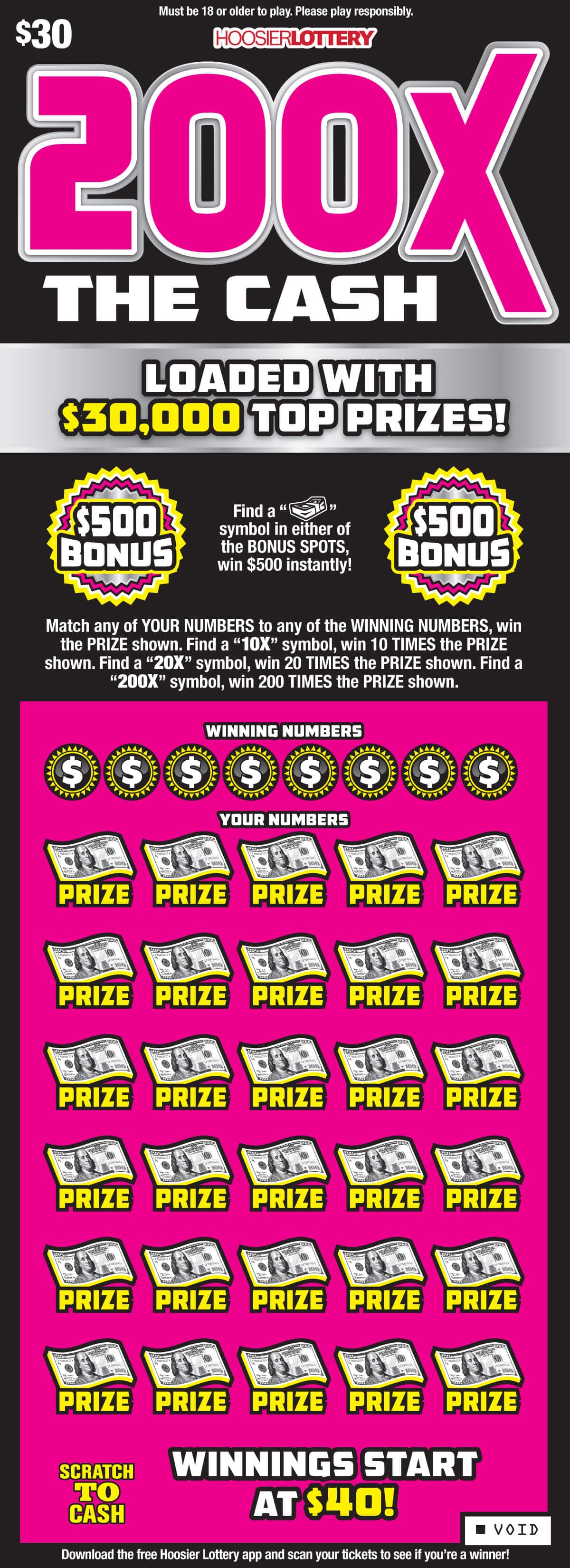 200X THE CASH scratch-off ticket