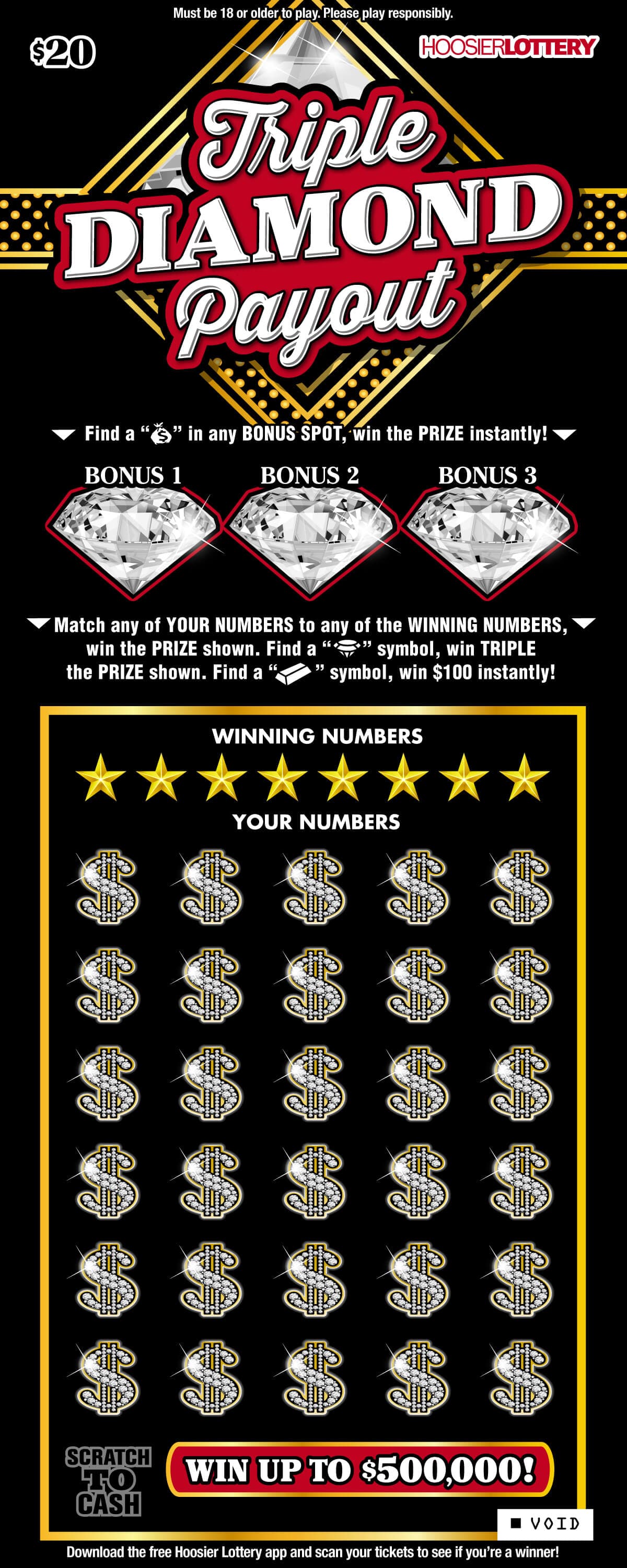 TRIPLE DIAMOND PAYOUT scratch-off ticket