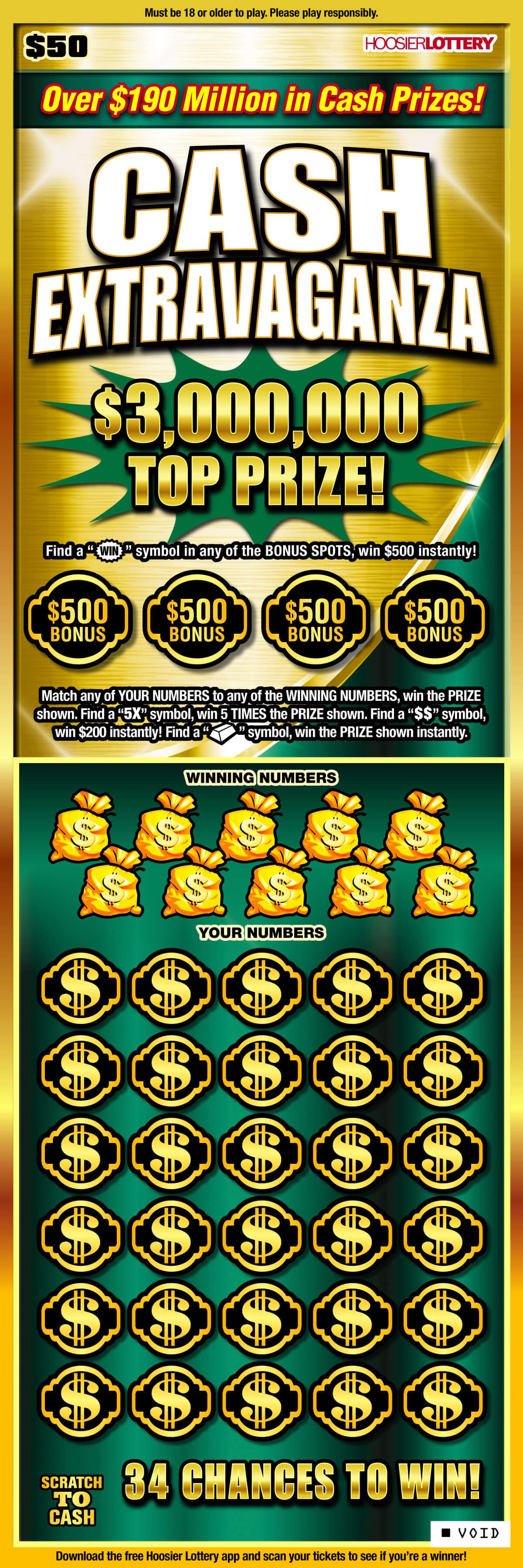CASH EXTRAVAGANZA scratch-off ticket