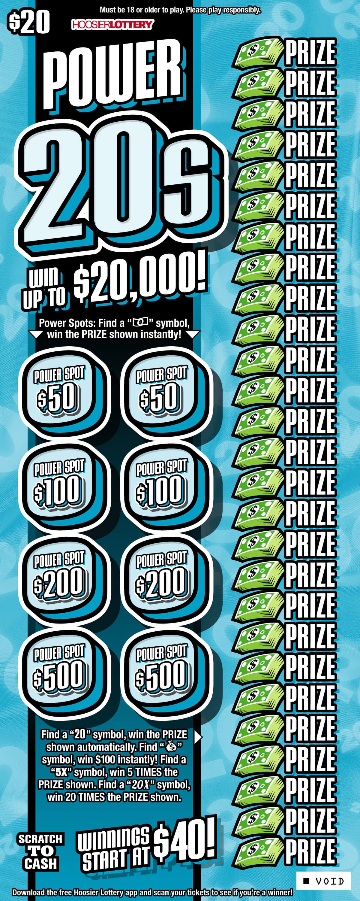 POWER 20S scratch-off ticket