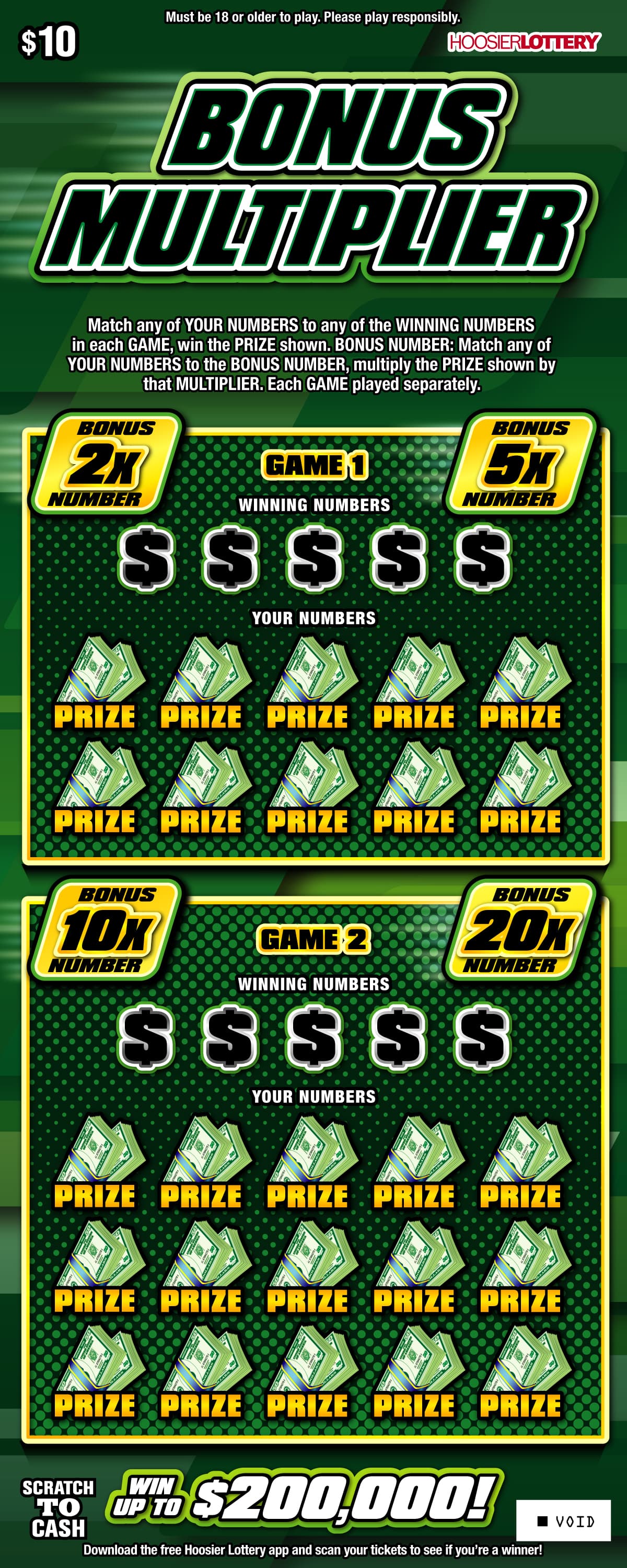 BONUS MULTIPLIER scratch-off ticket