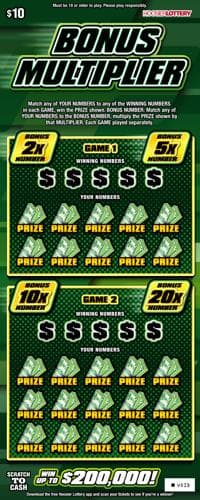 BONUS MULTIPLIER scratch-off ticket