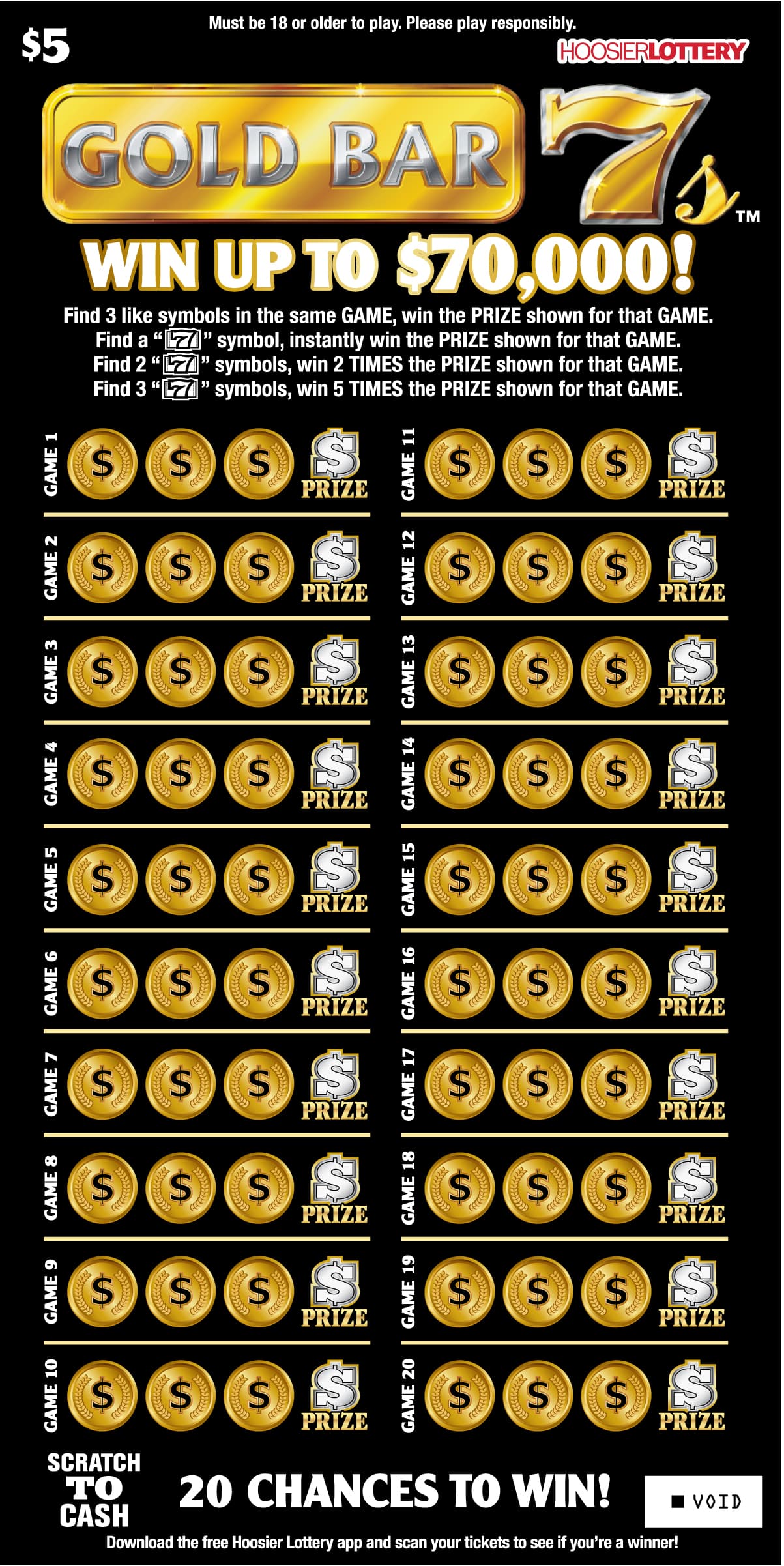 GOLD BAR 7S scratch-off ticket