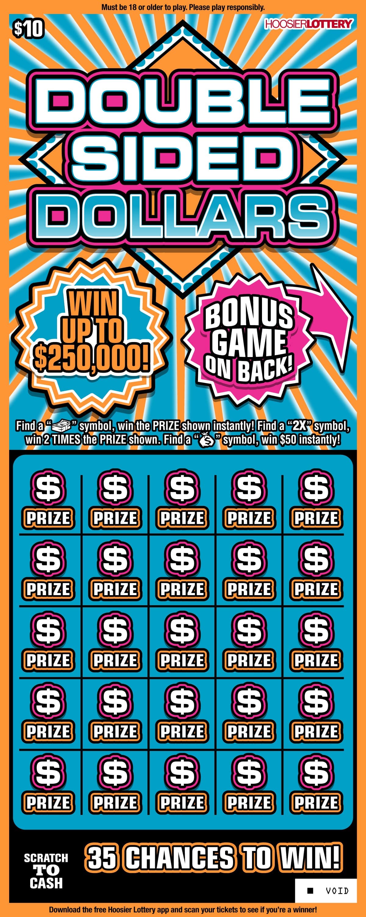 DOUBLE SIDED DOLLARS scratch-off ticket