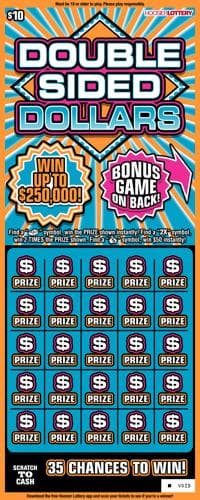 DOUBLE SIDED DOLLARS scratch-off ticket