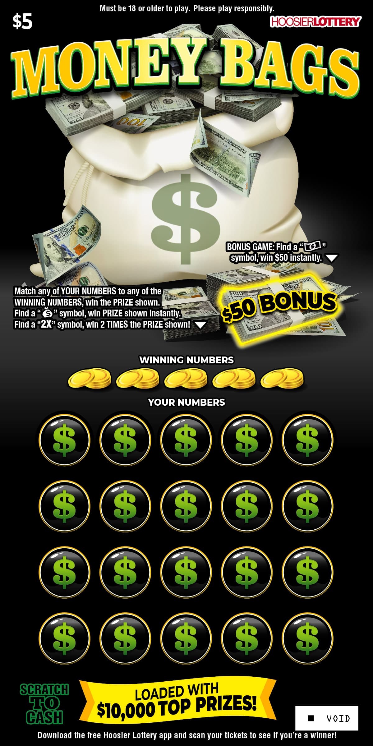 MONEY BAGS scratch-off ticket