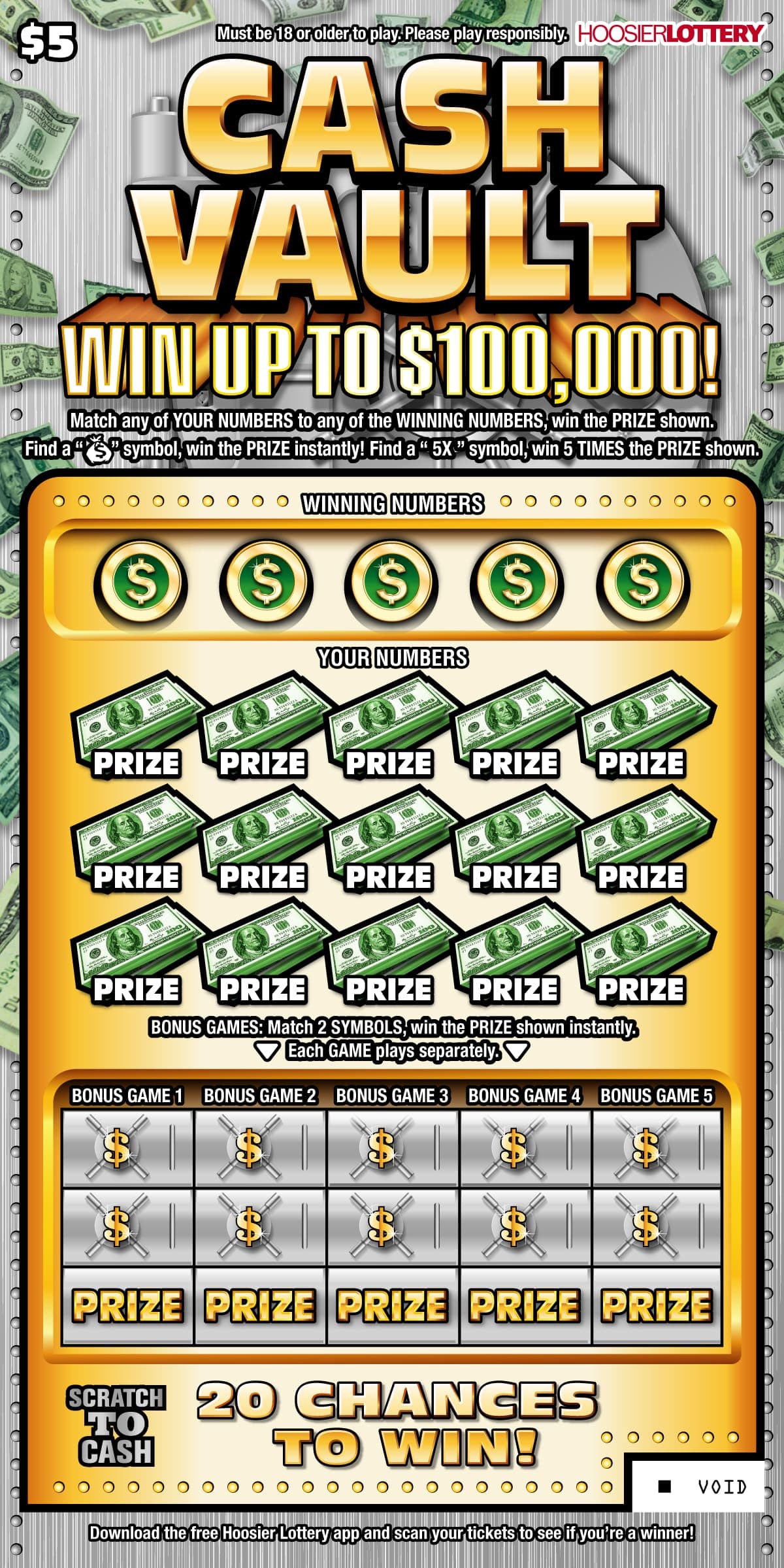 CASH VAULT scratch-off ticket
