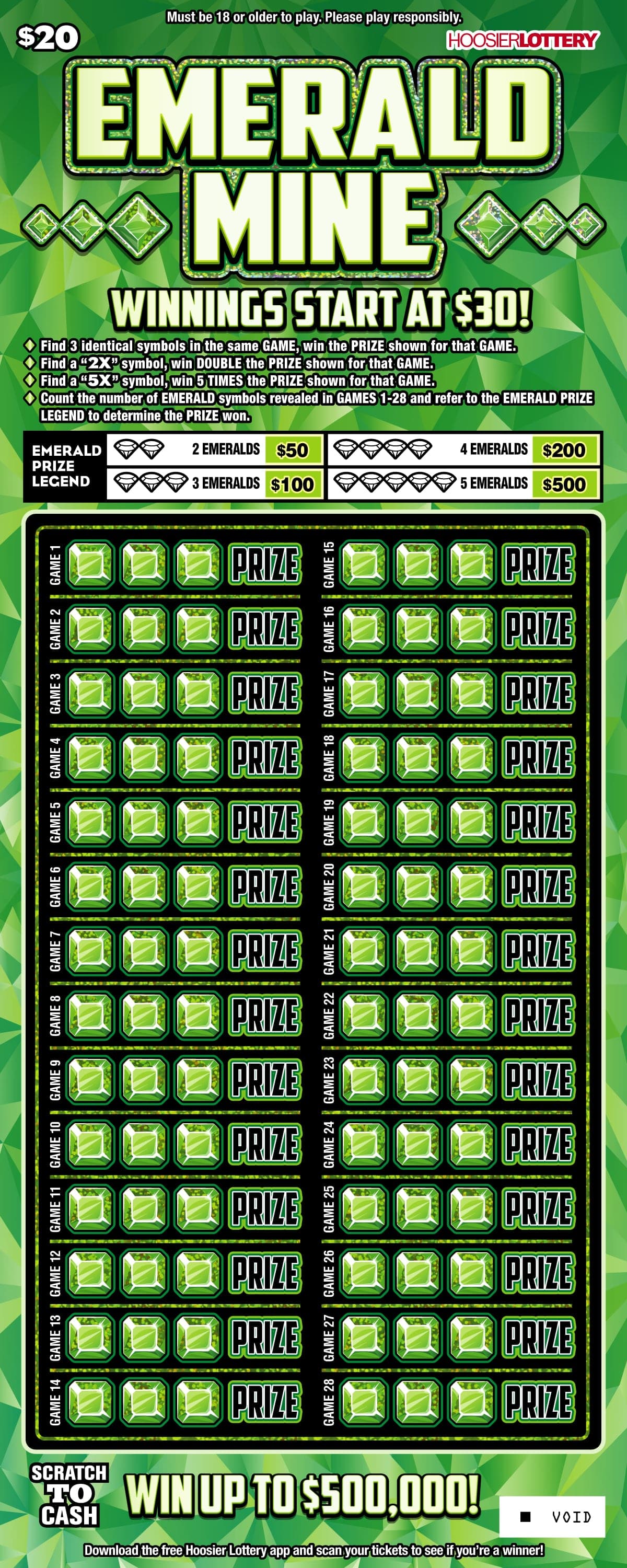 EMERALD MINE scratch-off ticket