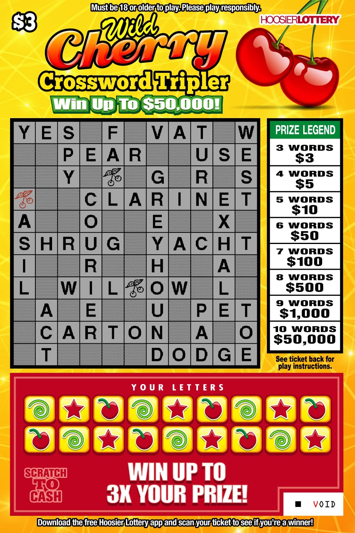 WILD CHERRY CROSSWORD TRI scratch-off ticket