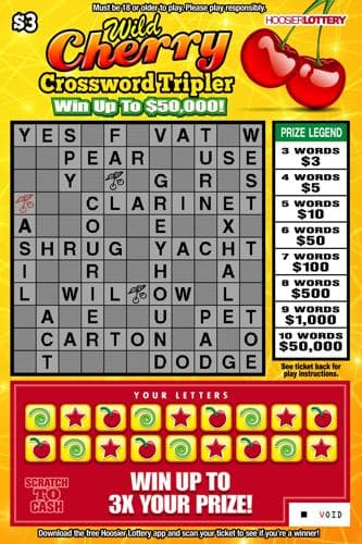 WILD CHERRY CROSSWORD TRI scratch-off ticket