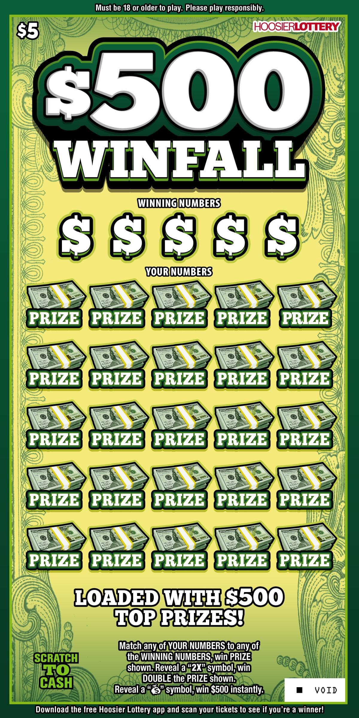 $500 WINFALL scratch-off ticket