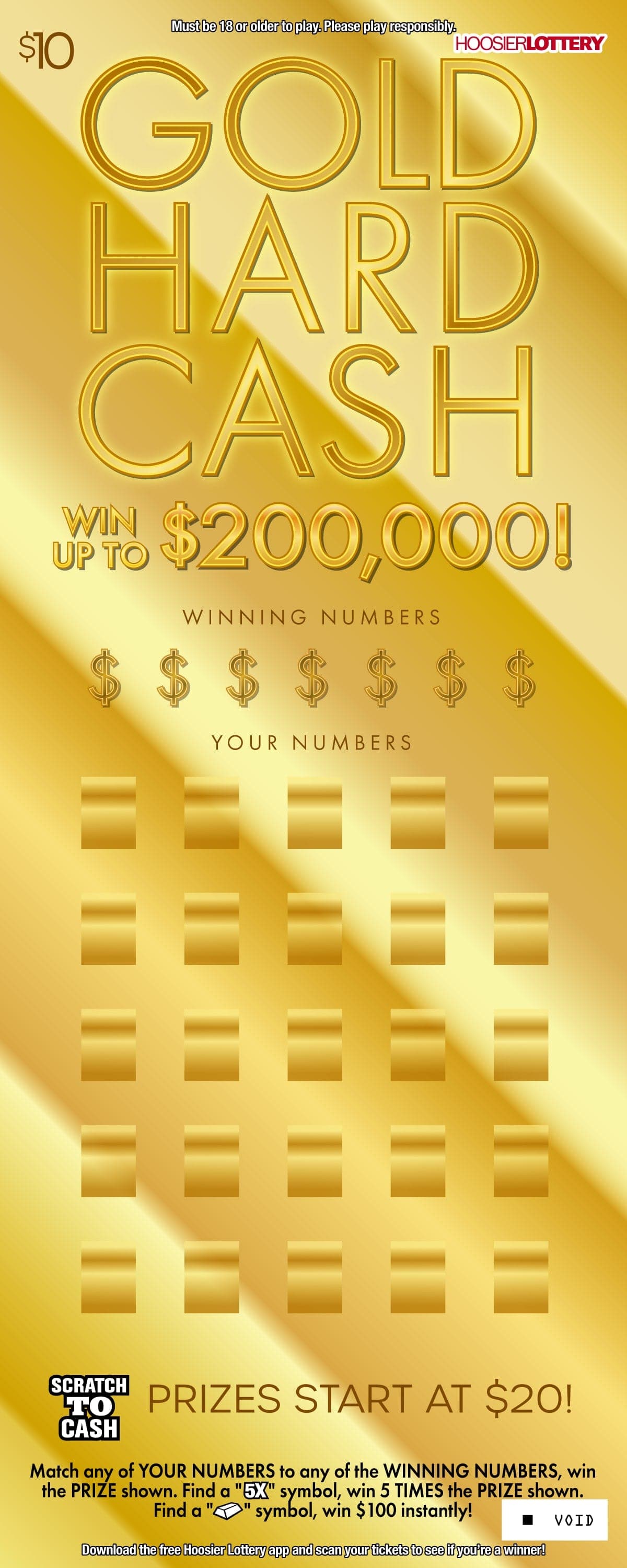 GOLD HARD CASH scratch-off ticket