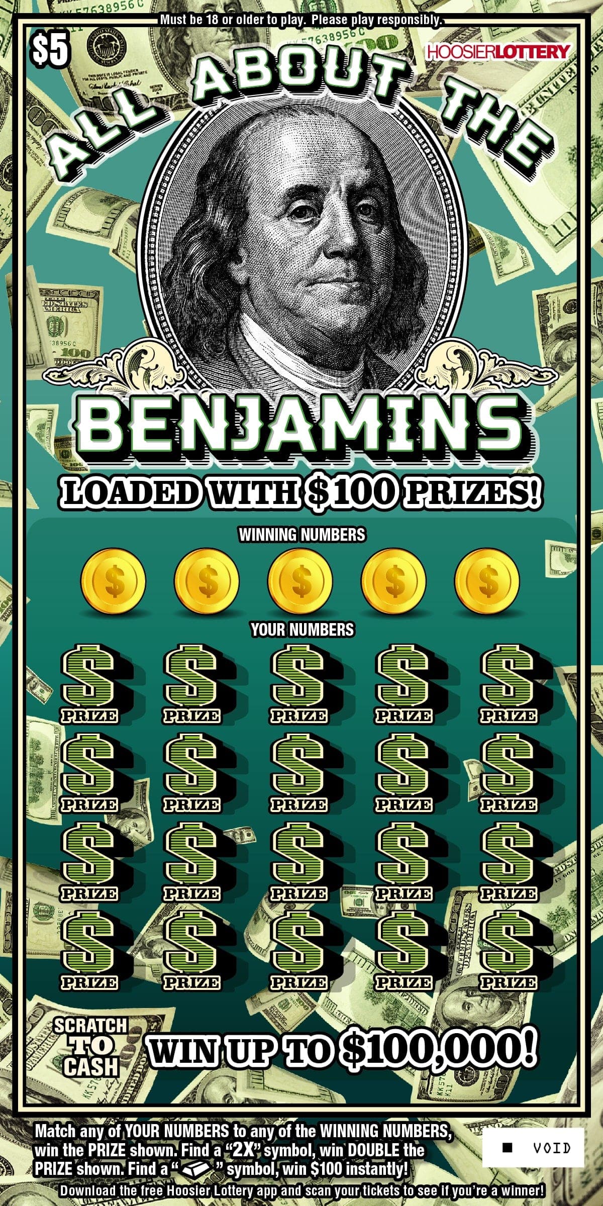 ALL ABOUT THE BENJAMINS scratch-off ticket