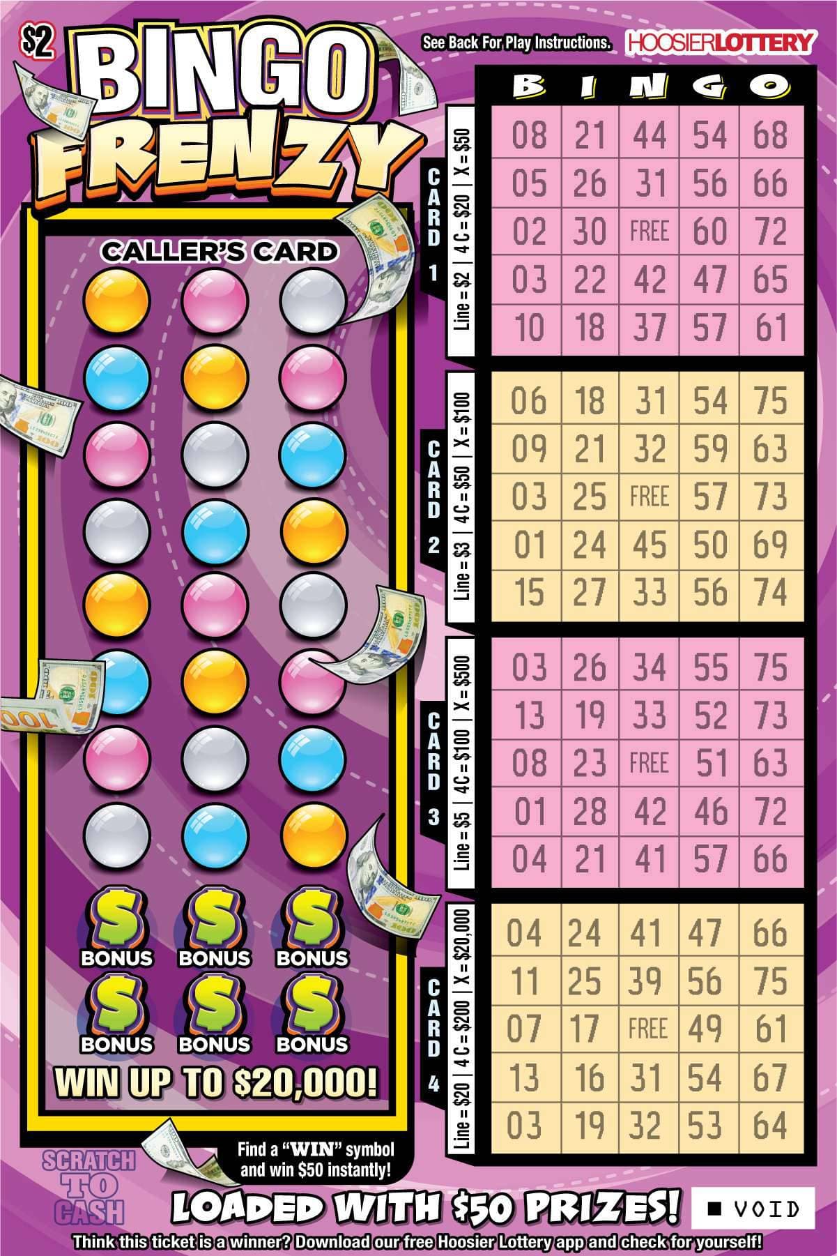 BINGO FRENZY scratch-off ticket