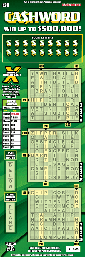 CA$HWORD scratch-off ticket