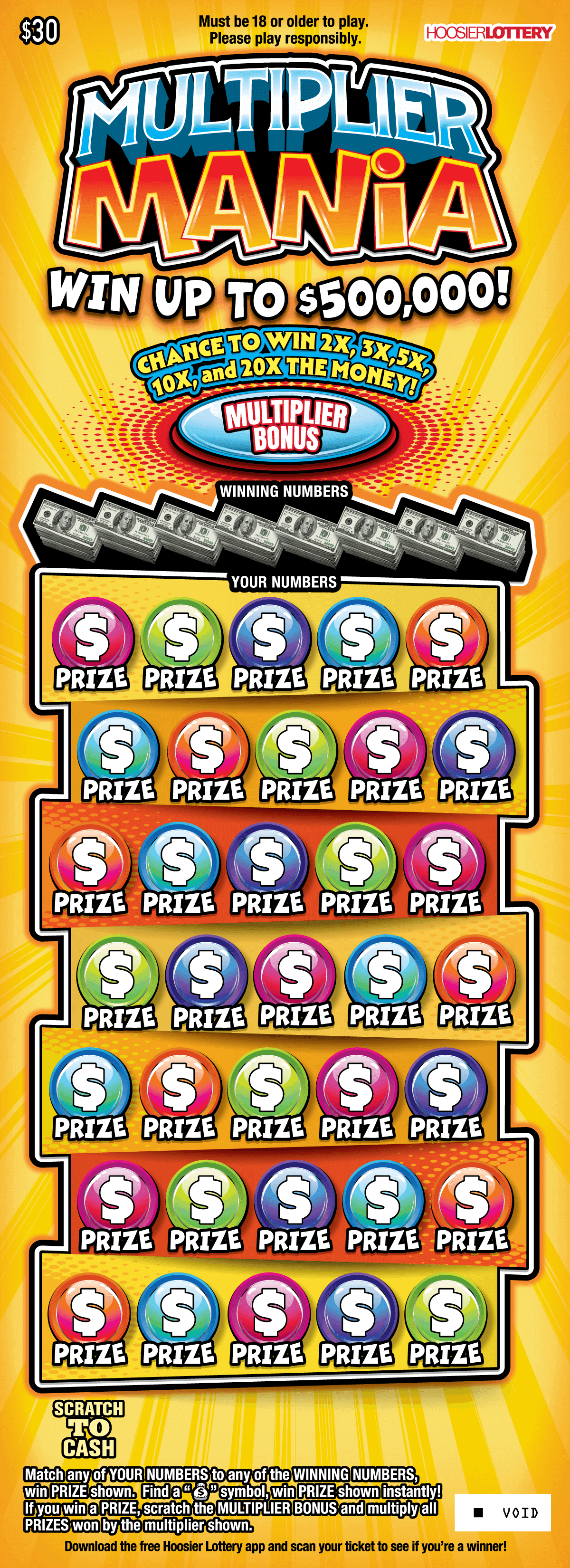 MULTIPLIER MANIA scratch-off ticket