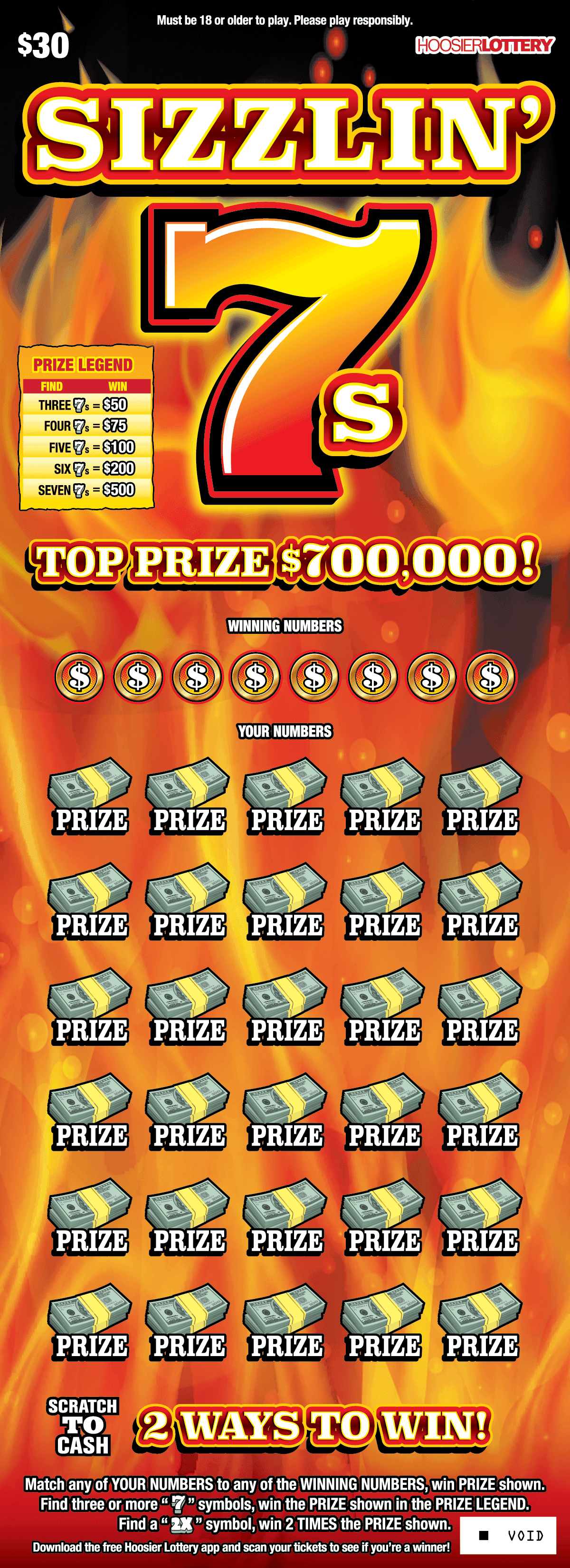 SIZZLIN 7s scratch-off ticket