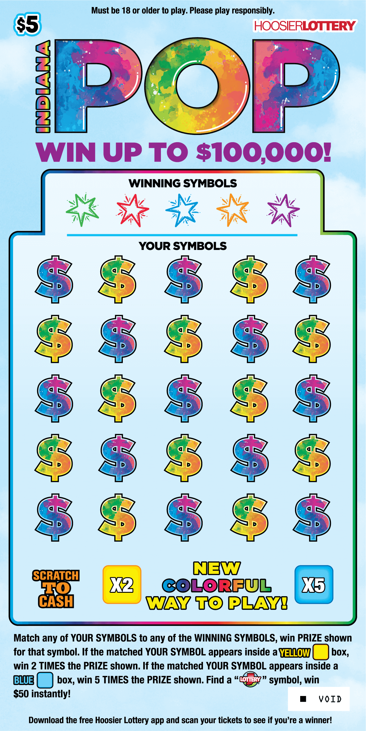 INDIANA POP scratch-off ticket