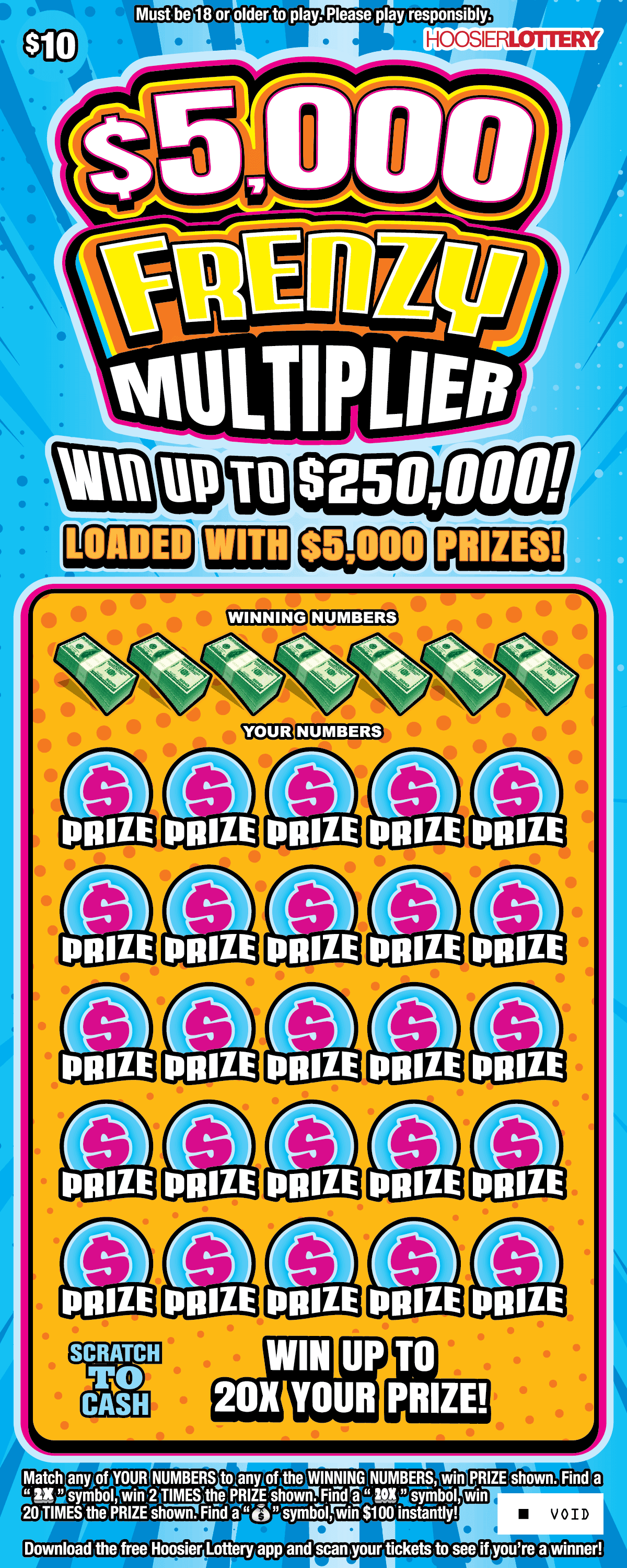 $5,000 FRENZY MULTIPLIER scratch-off ticket