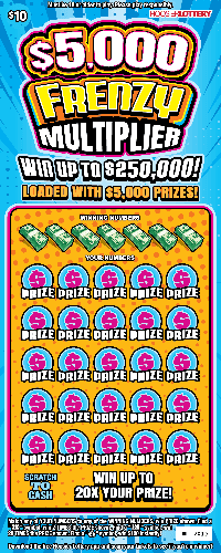$5,000 FRENZY MULTIPLIER scratch-off ticket