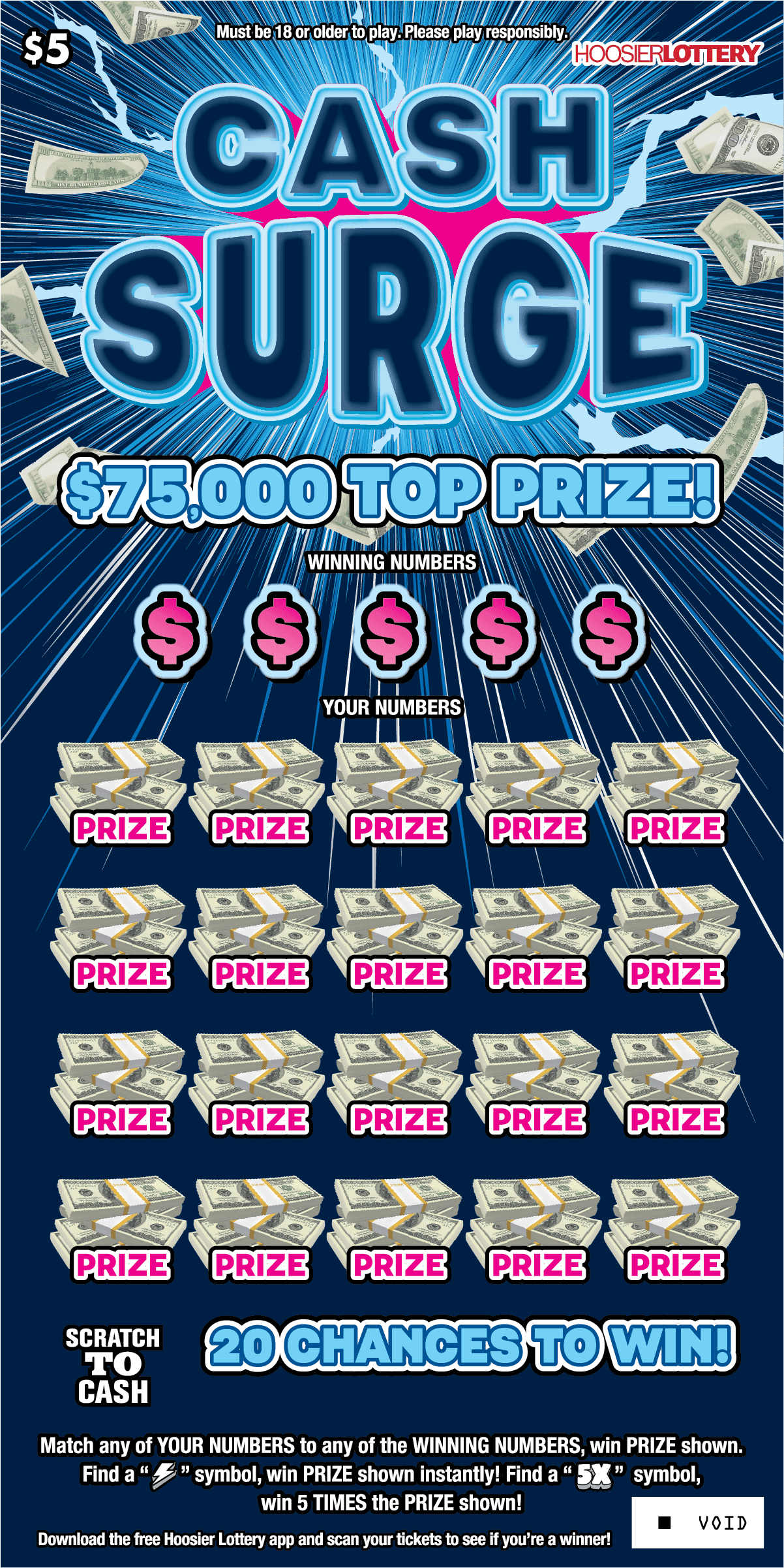 CASH SURGE scratch-off ticket