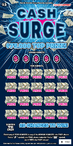 CASH SURGE scratch-off ticket