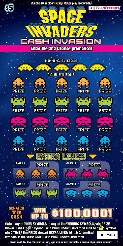 SPACE INVADERS CASH INVAS scratch-off ticket