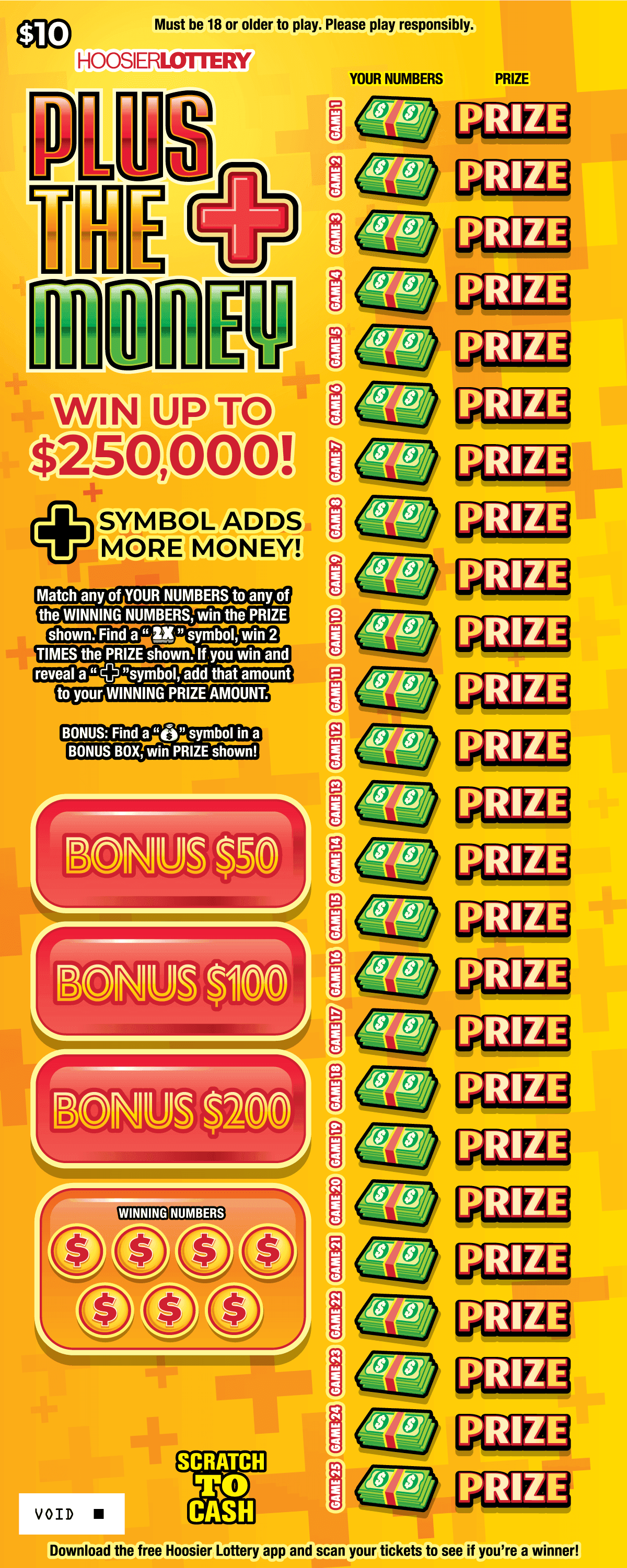 PLUS THE MONEY scratch-off ticket