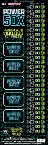 POWER 50X scratch-off ticket