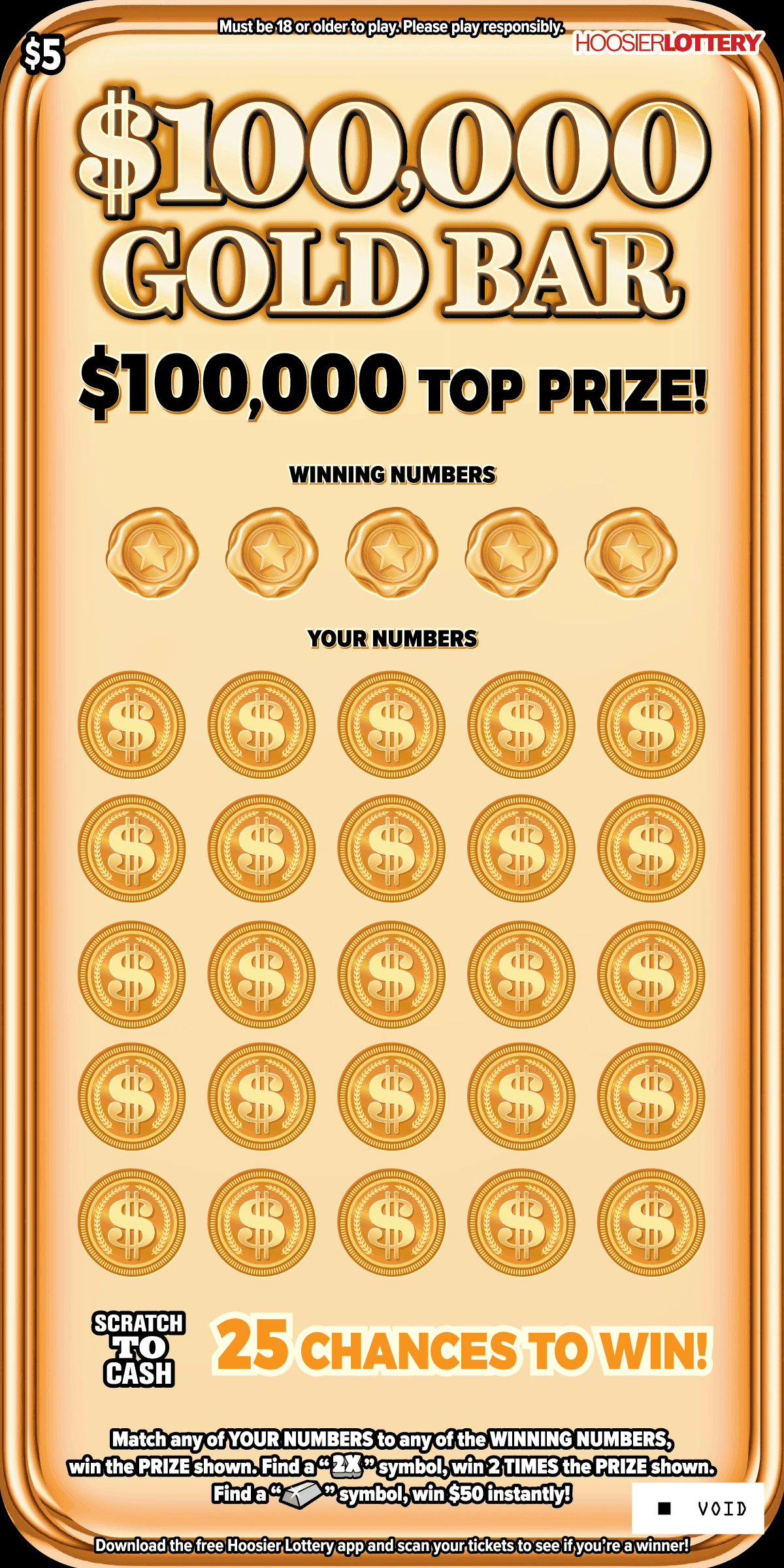 $100,000 GOLD BAR scratch-off ticket