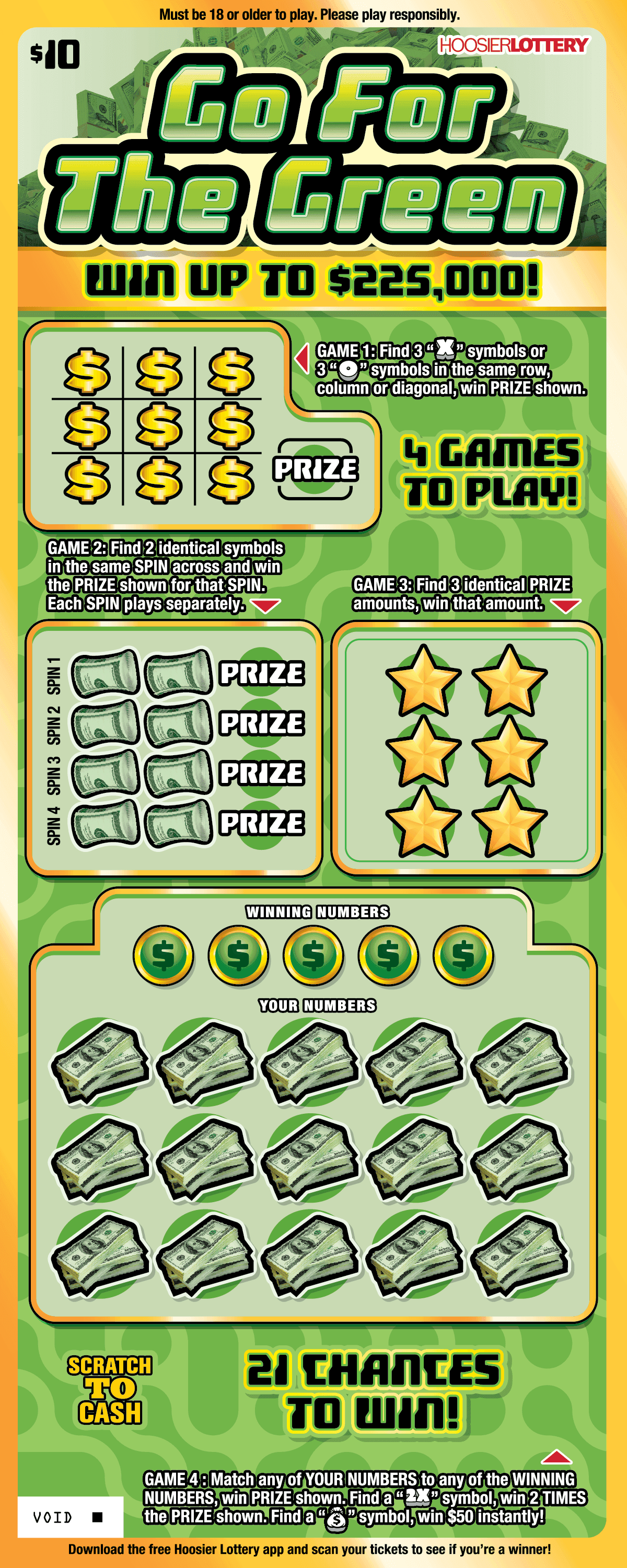 GO FOR THE GREEN scratch-off ticket