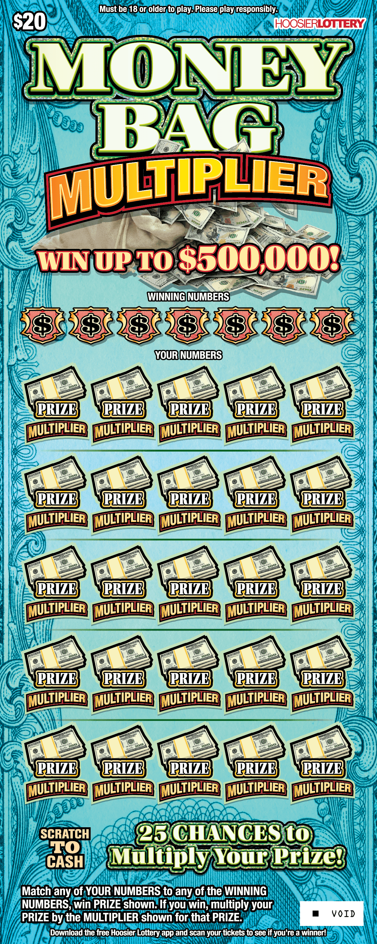 MONEY BAG MULTIPLIER scratch-off ticket