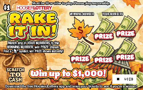 RAKE IT IN! scratch-off ticket