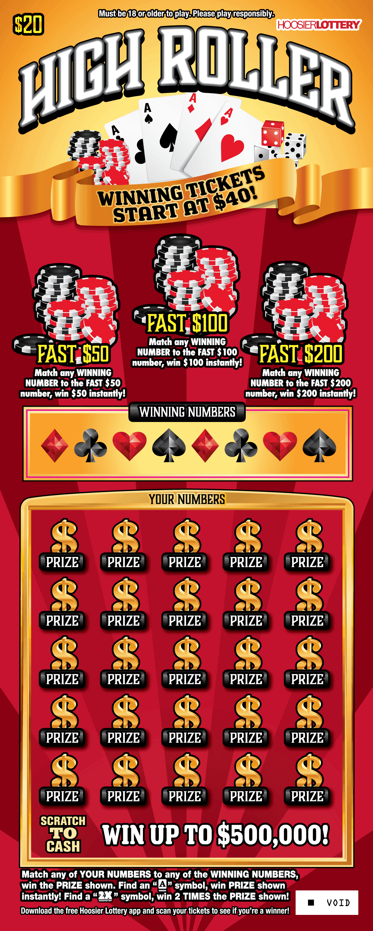 HIGH ROLLER scratch-off ticket
