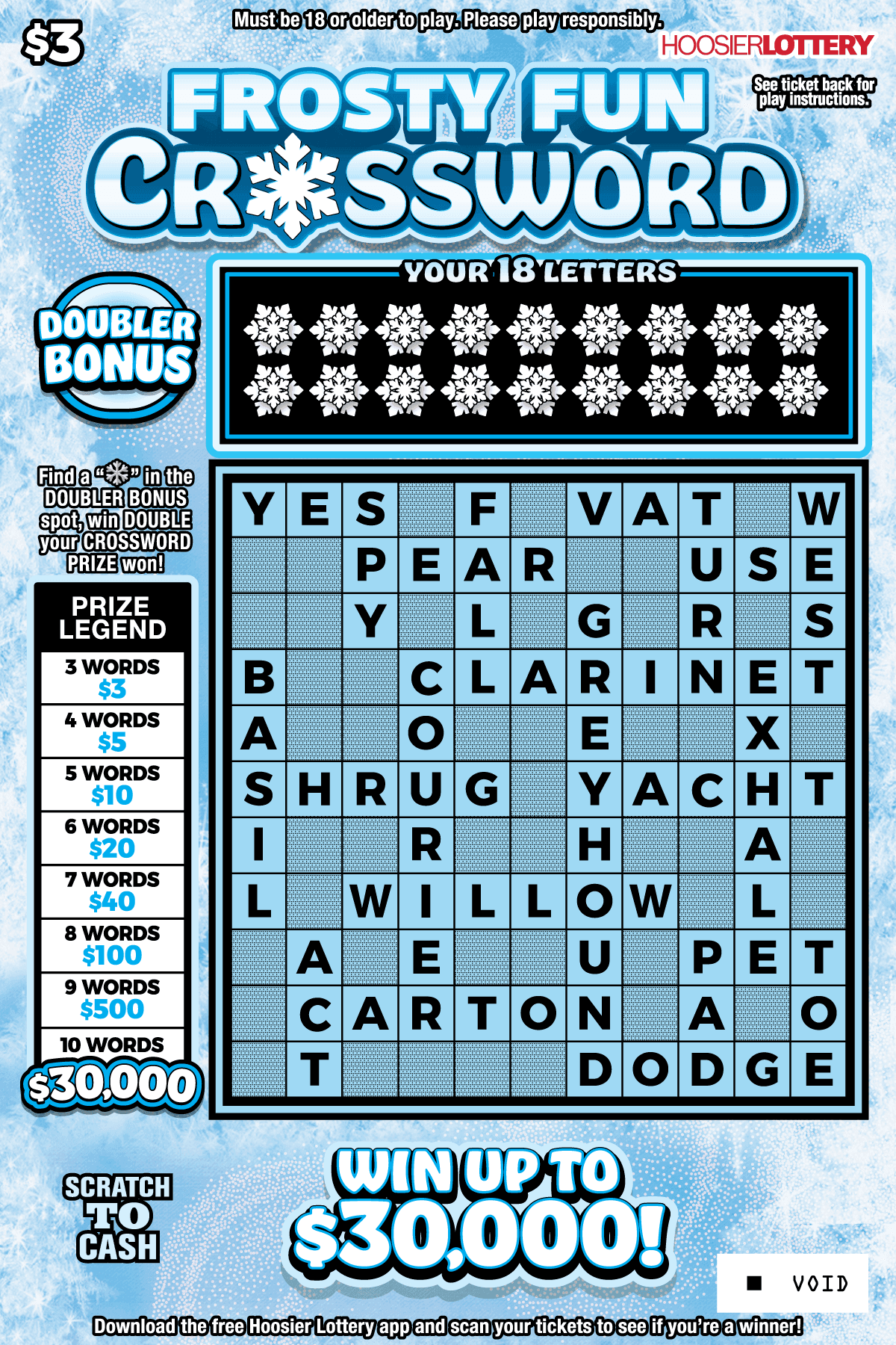 FROSTY FUN CROSSWORD scratch-off ticket