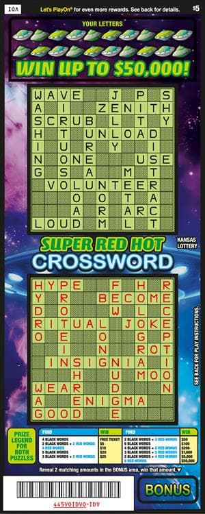 SUPER RED HOT CROSSWORD scratch-off ticket