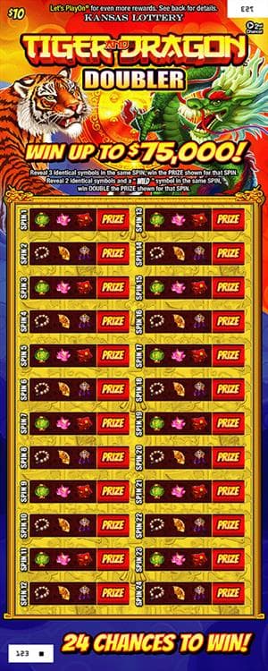 TIGER AND DRAGON DOUBLER scratch-off ticket